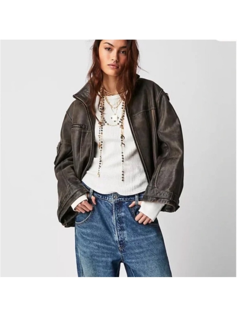 Free People We The Free Skyline Leather Jacket Washed Black - XL - LAST ONE - Picture 5 of 9